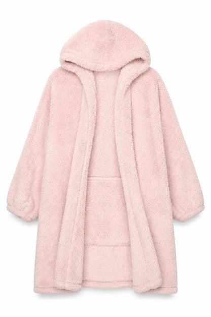 Dunelm Women Pink Fleece Hooded Robe One Size Winter Loungewear