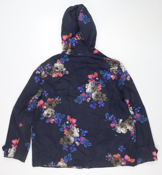 Joules Women's Blue Floral Hooded Parka Jacket Size 18