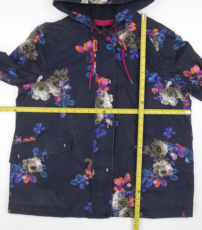 Joules Women's Blue Floral Hooded Parka Jacket Size 18