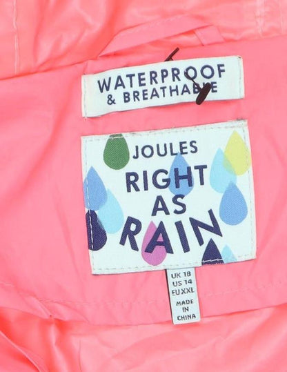 Joules Women's Pink Waterproof Hooded Rain Coat Jacket Size 18