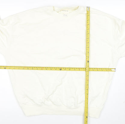 H&M Move Women Ivory Pullover Sweatshirt Small Cotton Blend Crew Neck