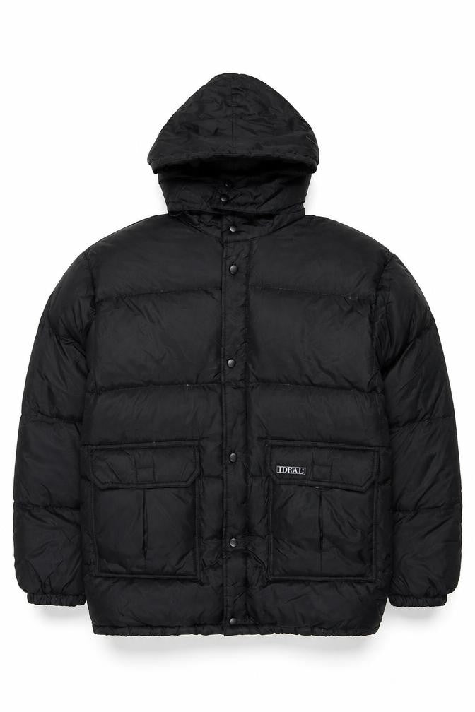 IDEAL Mens Black M Puffer Jacket Hooded Nylon Down Winter Coat