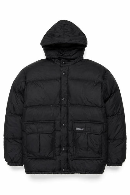IDEAL Mens Black M Puffer Jacket Hooded Nylon Down Winter Coat