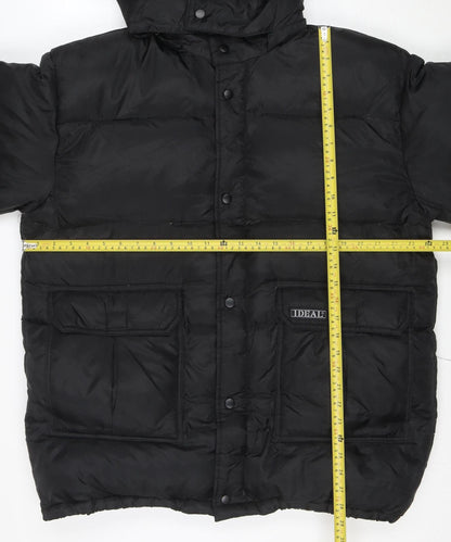 IDEAL Mens Black M Puffer Jacket Hooded Nylon Down Winter Coat