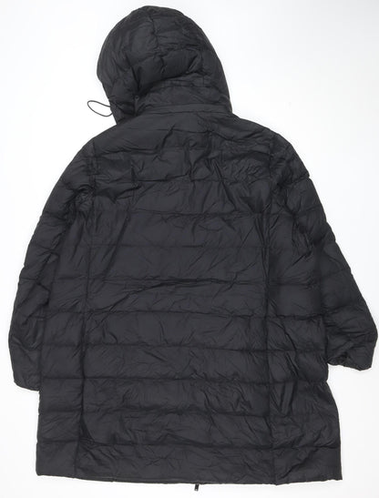 Marks and Spencer Womens Black Size 24 Puffer Jacket Hooded Mid-Length Coat