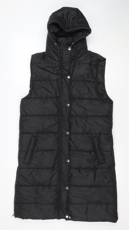 I Saw It First Womens Black Puffer Hooded Long Waistcoat M