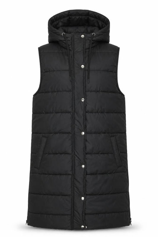 I Saw It First Womens Black Puffer Hooded Long Waistcoat M