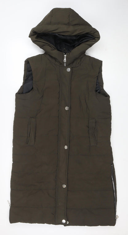Boohoo Women’s Green Hooded Padded Long Puffer Waistcoat Size L