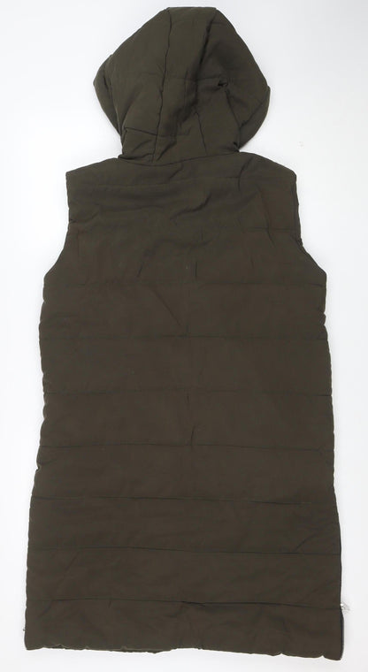 Boohoo Women’s Green Hooded Padded Long Puffer Waistcoat Size L