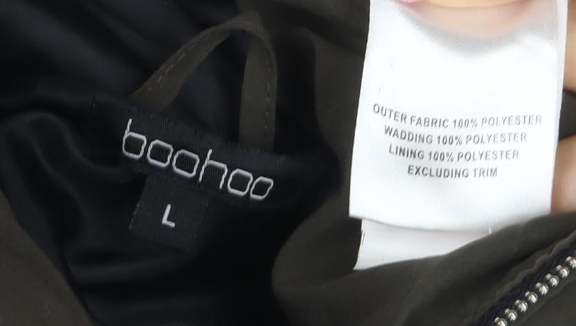 Boohoo Women’s Green Hooded Padded Long Puffer Waistcoat Size L