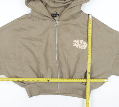 Boohoo Women’s Beige Full Zip Hoodie Cropped Sport M