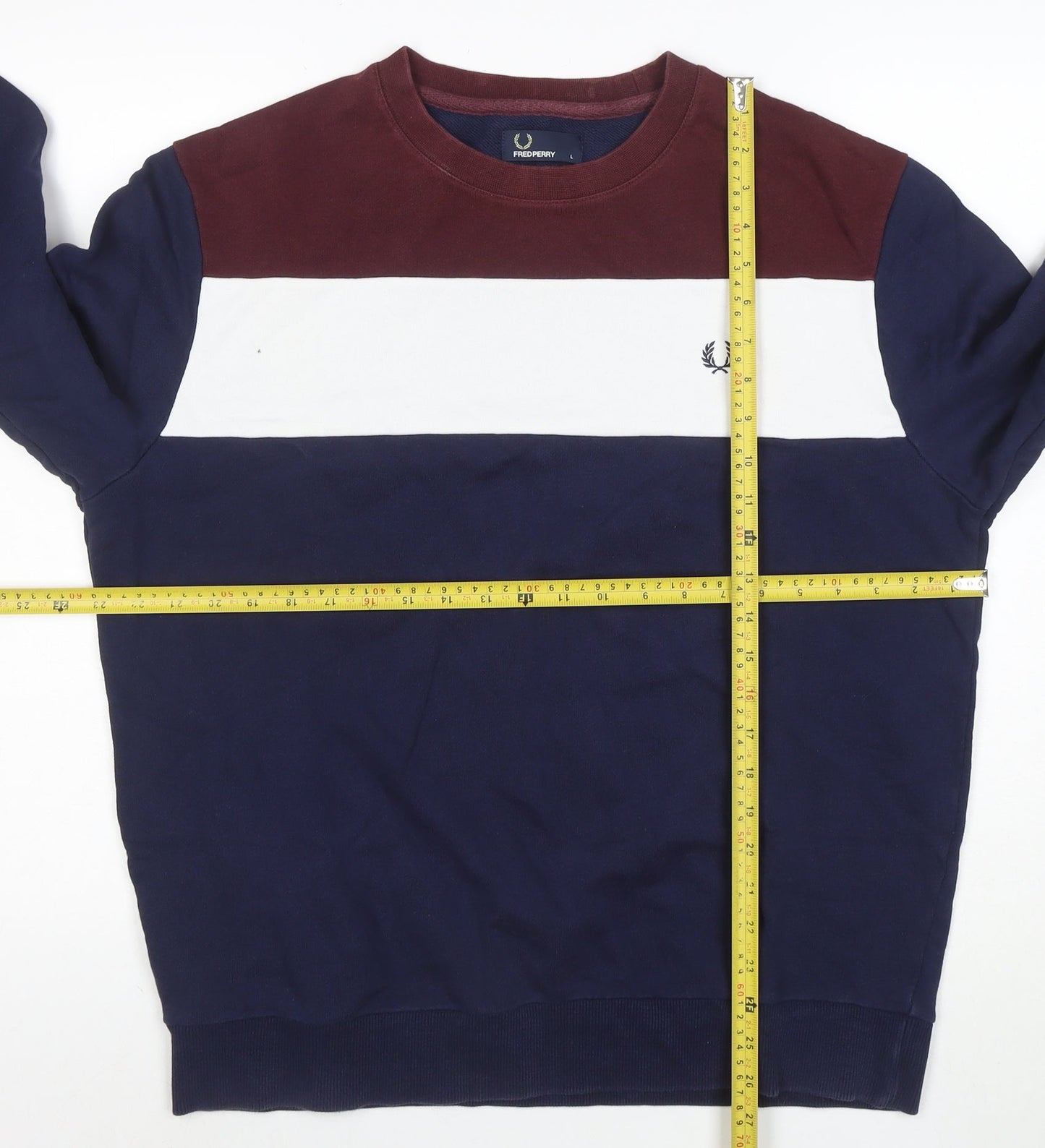 Fred Perry Men's Blue Crew Neck Colour Block Sweatshirt L