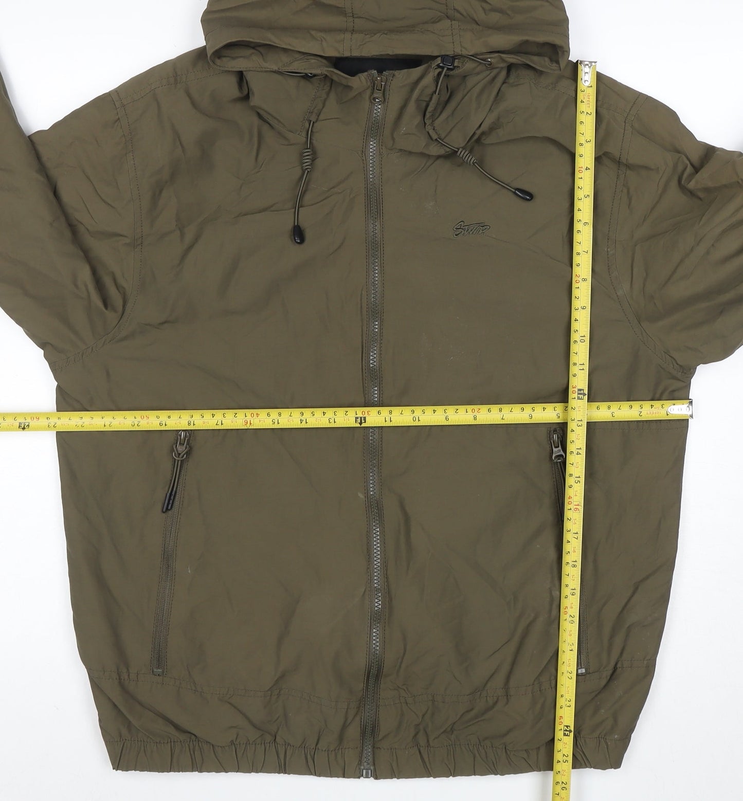 Pull&Bear Men's Green Hooded Windbreaker Jacket Size M 38in