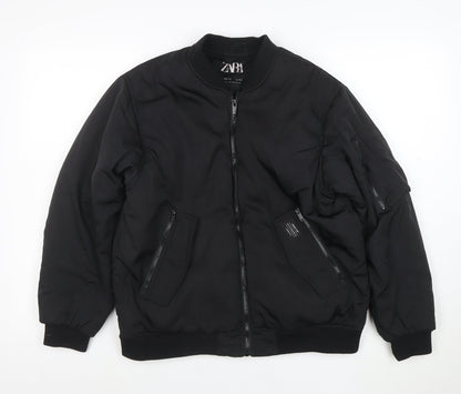 ZARA Boys Black Bomber Jacket 13-14 Years Full Zip Lined Winter Coat