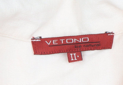 Vetono Women Ivory Linen Blazer Jacket Size L Casual Lightweight