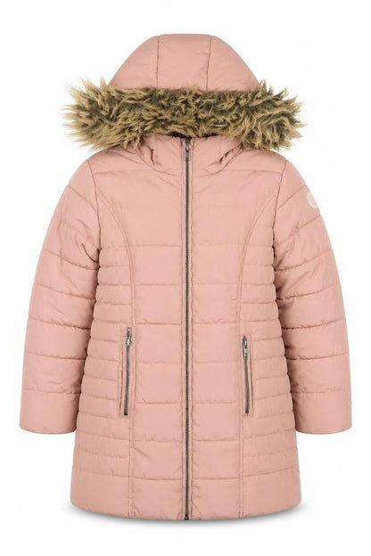 Next Boys Pink Hooded Long Puffer Coat 7 Years Faux Fur Trim Winter Jacket