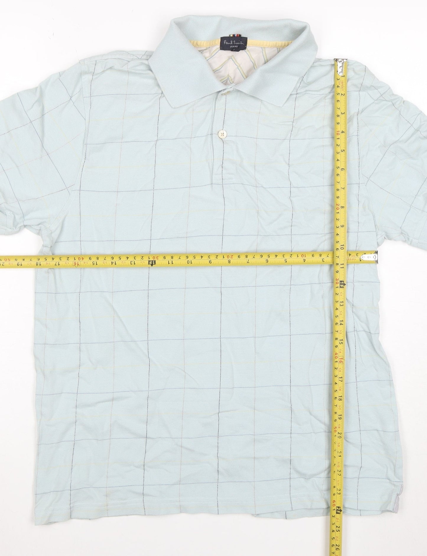 Paul Smith Jeans Men's Blue Check Cotton Polo Shirt Size L