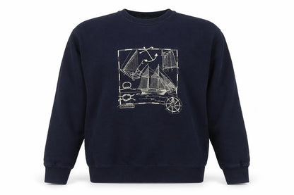 Jumpers Men Blue Cotton Nautical Embroidered Crew Neck Sweatshirt M