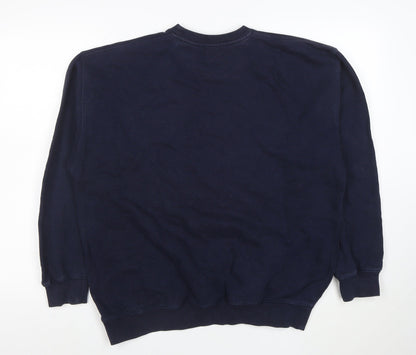 Jumpers Men Blue Cotton Nautical Embroidered Crew Neck Sweatshirt M