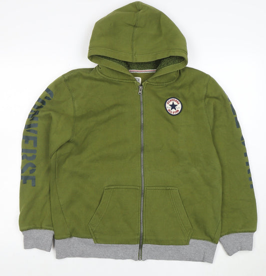 Converse Boys Green Full Zip Hoodie XL Cotton Blend Lined Sweatshirt