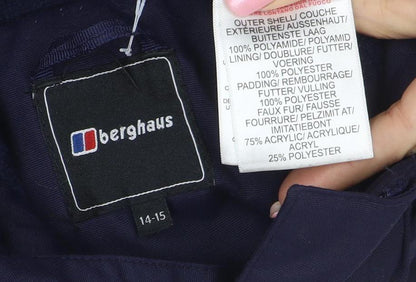 Berghaus Boys Blue Waterproof Hooded Parka Coat 14-15 Years Lined Outdoor