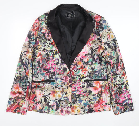 Max Women Floral Blazer UK 18 Multicoloured Shawl Lapel Jacket