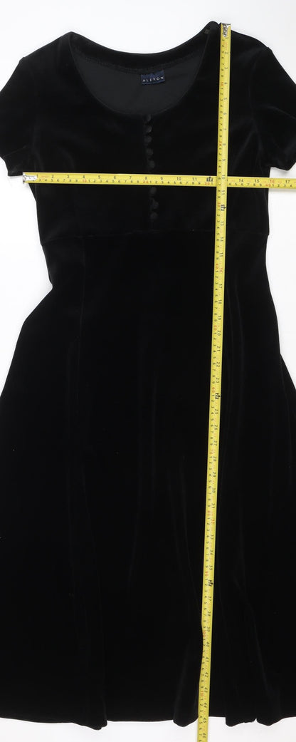 Alexon Women's Black Velvet Fit & Flare Dress Size 14