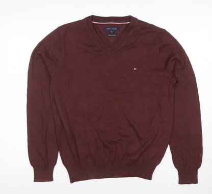 Tommy Hilfiger Men’s Brown Cotton V-Neck Jumper Size S