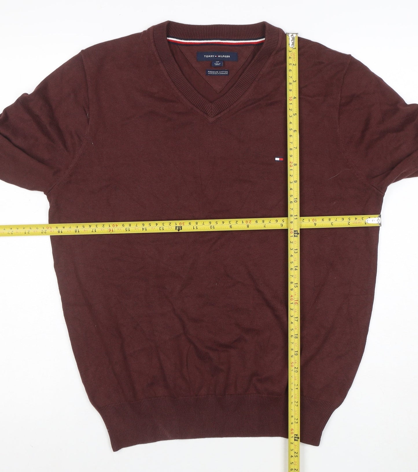 Tommy Hilfiger Men’s Brown Cotton V-Neck Jumper Size S