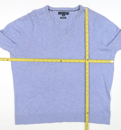 Tommy Hilfiger Men's Blue Cotton Cashmere V-Neck Jumper XL