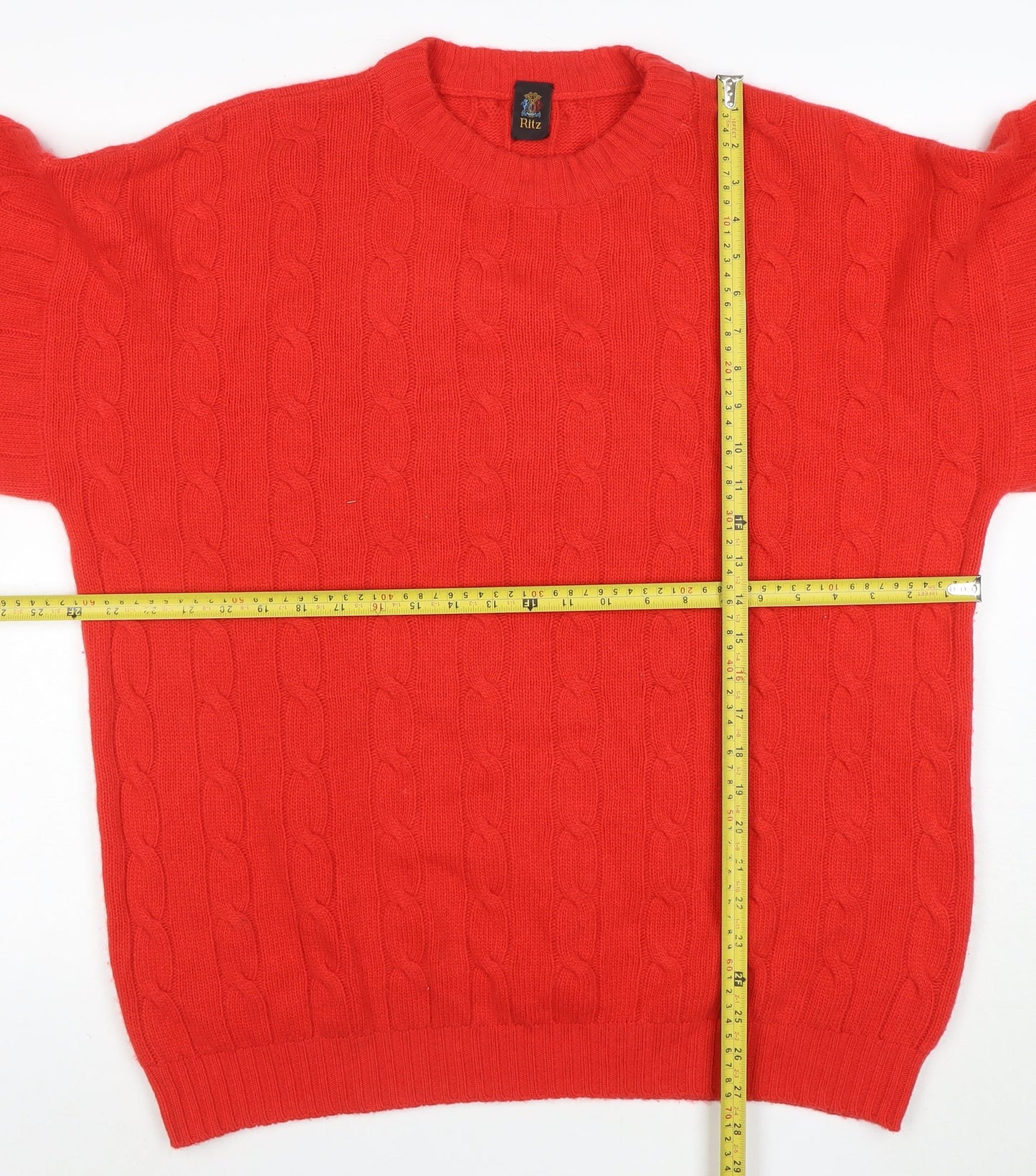 Ritz Men's Red Wool Cashmere Cable Knit Jumper XL