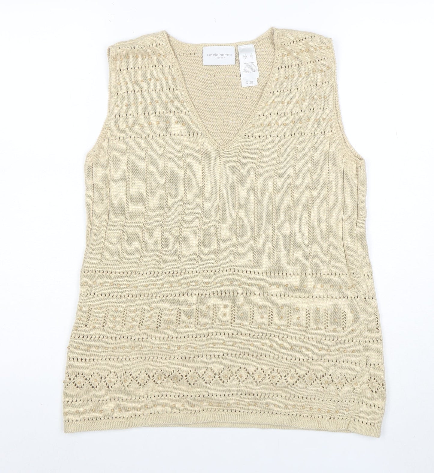 Liz Claiborne Women’s Beige Cotton Linen V-Neck Knit Vest S