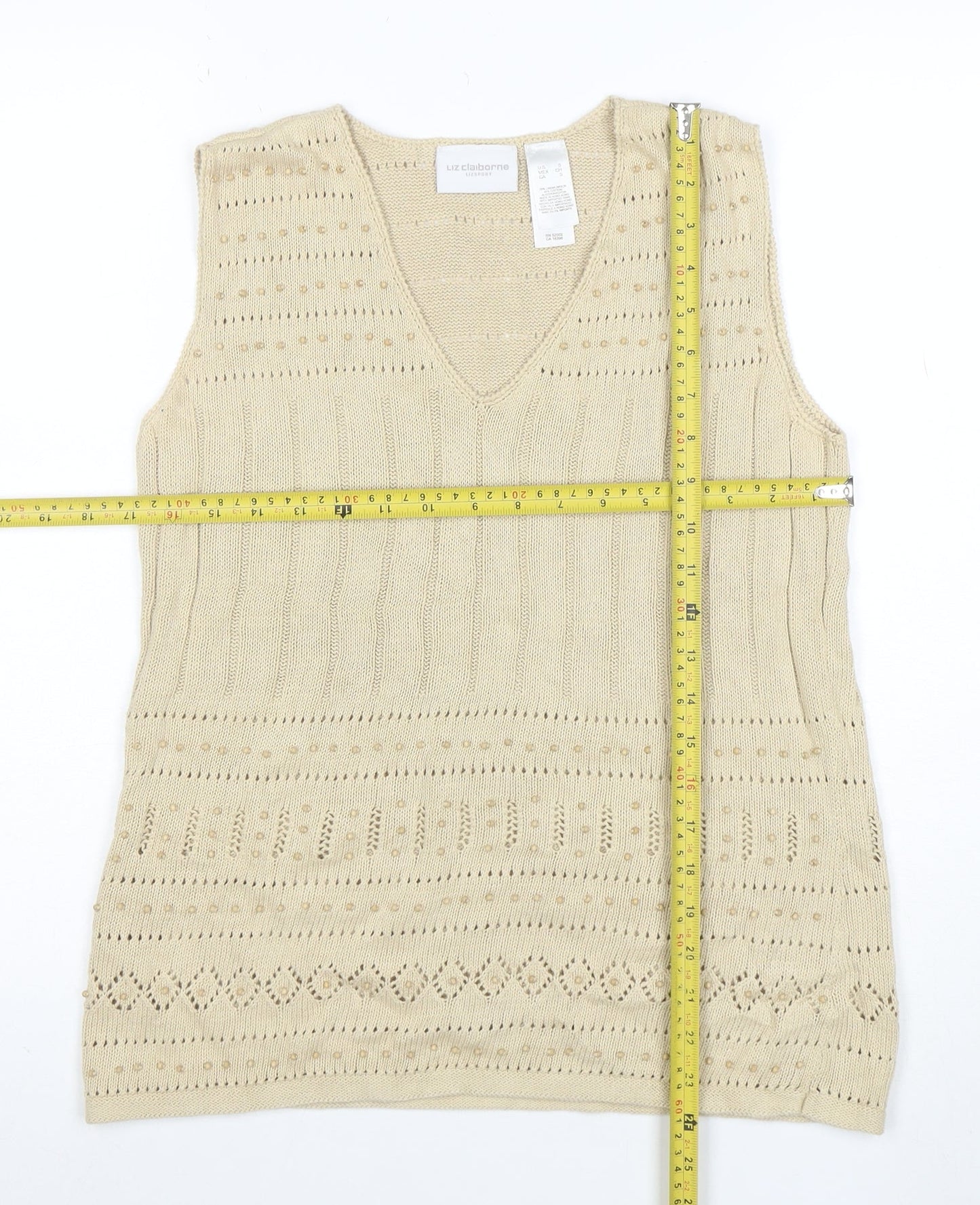 Liz Claiborne Women’s Beige Cotton Linen V-Neck Knit Vest S