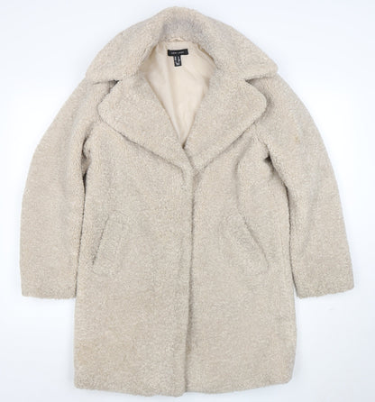 New Look Women’s Beige Teddy Coat UK 8 Mid-Length Fleece Overcoat