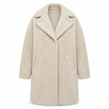 New Look Women’s Beige Teddy Coat UK 8 Mid-Length Fleece Overcoat