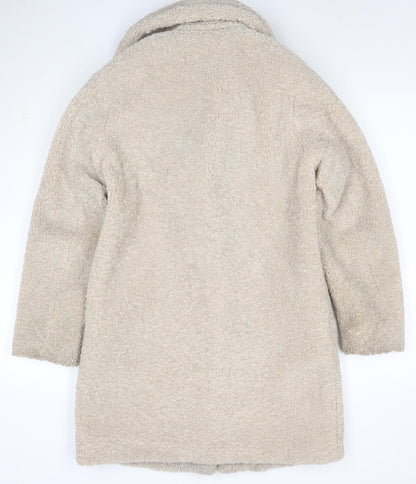 New Look Women’s Beige Teddy Coat UK 8 Mid-Length Fleece Overcoat
