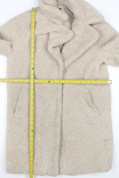New Look Women’s Beige Teddy Coat UK 8 Mid-Length Fleece Overcoat