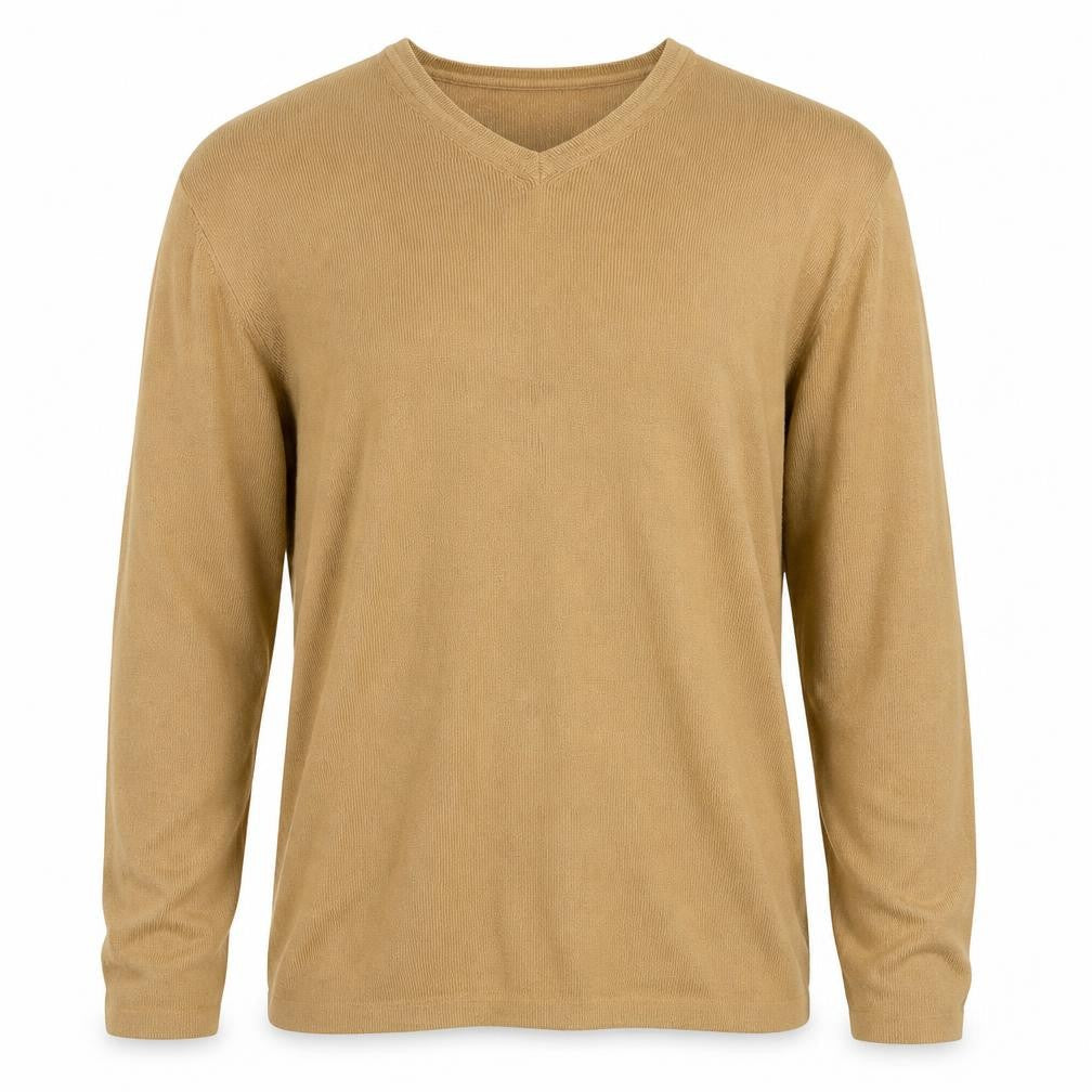 Guess Men Beige XXL V-Neck Cotton Pullover Jumper