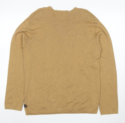 Guess Men Beige XXL V-Neck Cotton Pullover Jumper