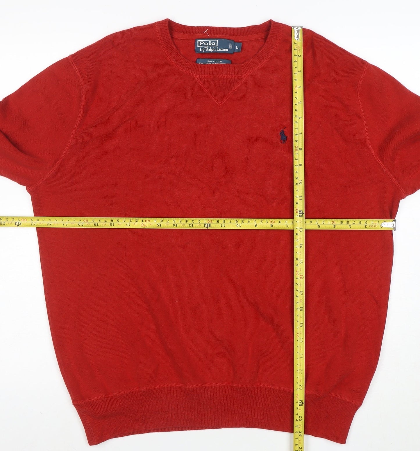 Polo Ralph Lauren Men's Red Cotton Crew Neck Jumper Size L