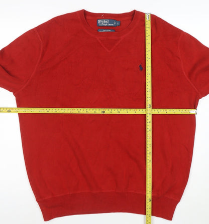 Polo Ralph Lauren Men's Red Cotton Crew Neck Jumper Size L