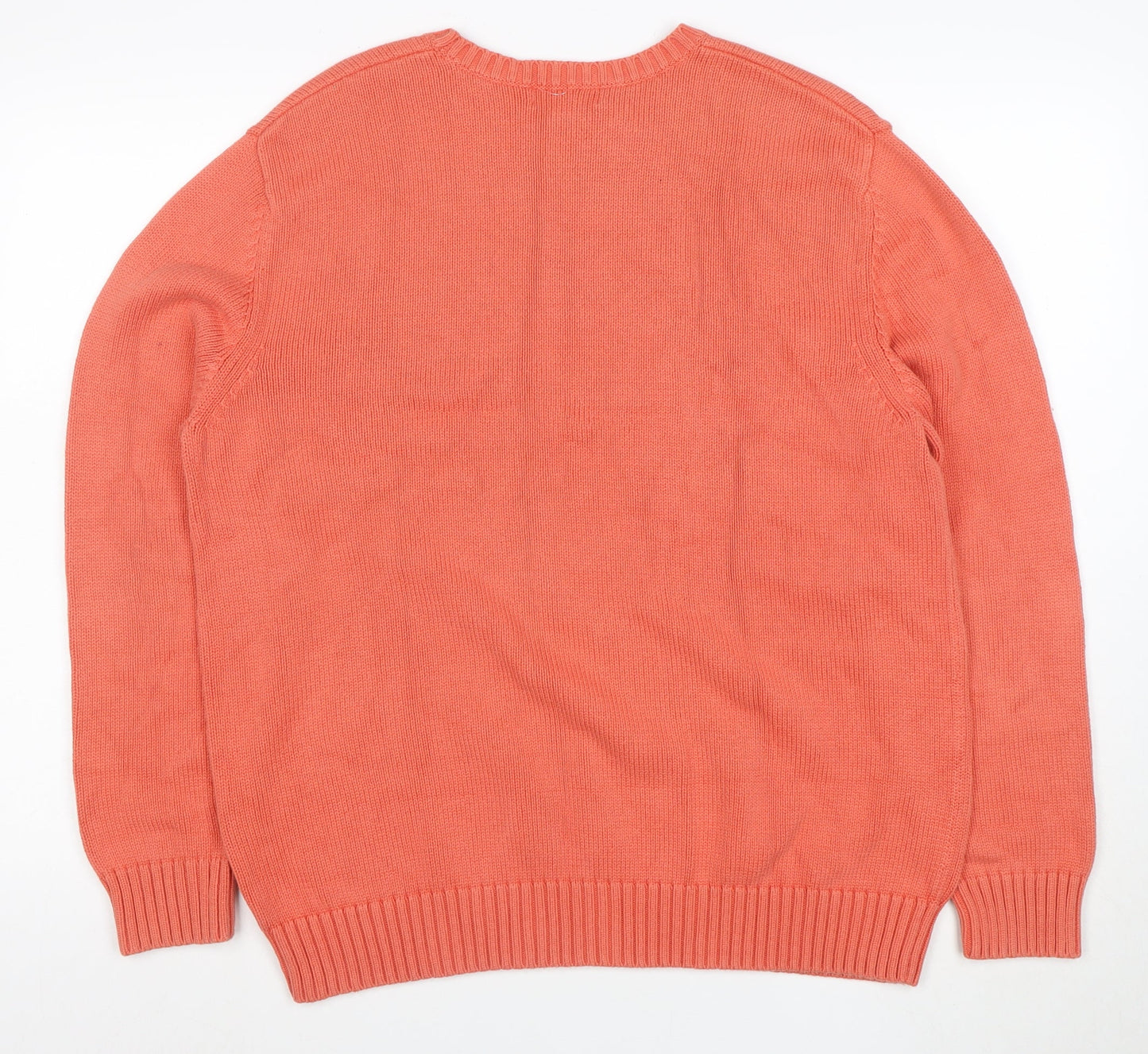 Lands' End Men's Orange Cotton Crew Neck Pullover Jumper L