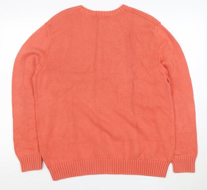 Lands' End Men's Orange Cotton Crew Neck Pullover Jumper L