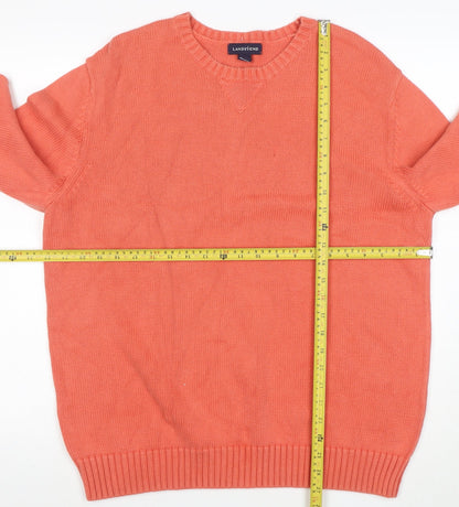 Lands' End Men's Orange Cotton Crew Neck Pullover Jumper L