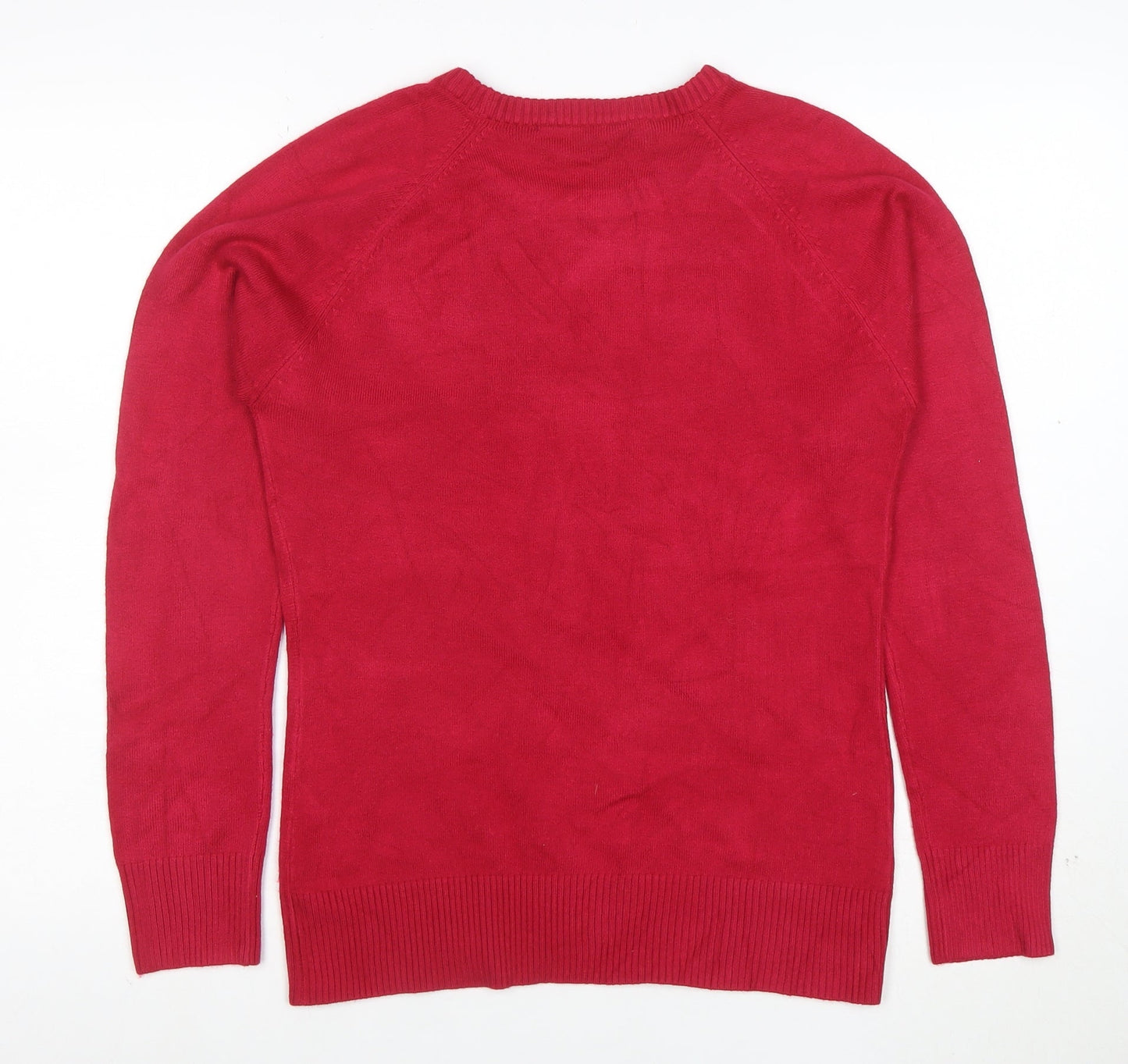 French Connection Women's Red Cotton Blend Crew Neck Jumper Size L