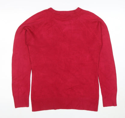 French Connection Women's Red Cotton Blend Crew Neck Jumper Size L