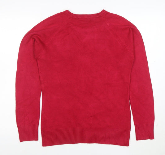 French Connection Women's Red Cotton Blend Crew Neck Jumper Size L