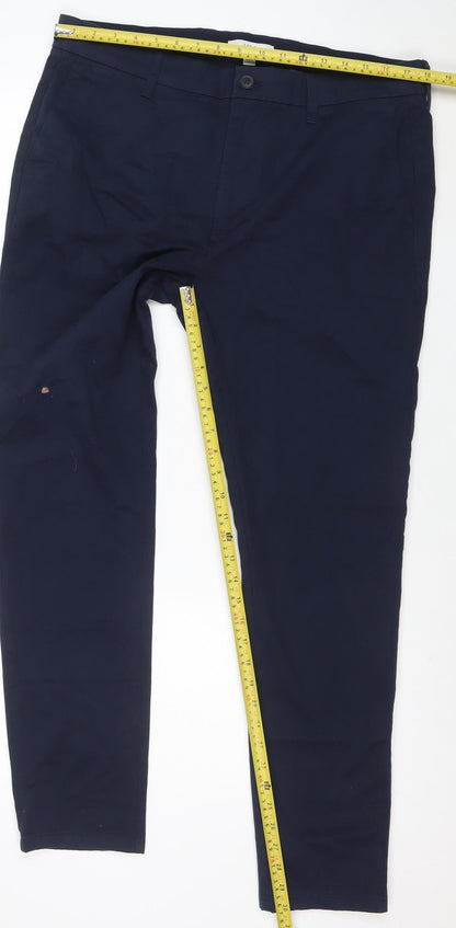Marks and Spencer Men's Navy Blue Chino Trousers 36W 31L Cotton Blend