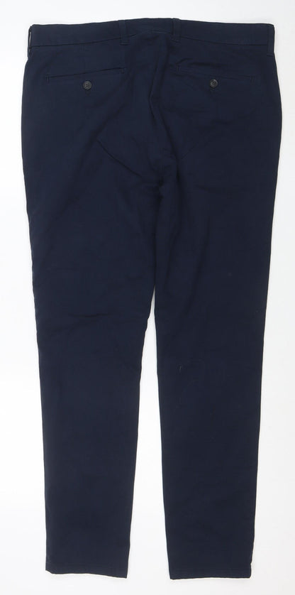 Marks and Spencer Men's Navy Blue Chino Trousers 36W 31L Cotton Blend