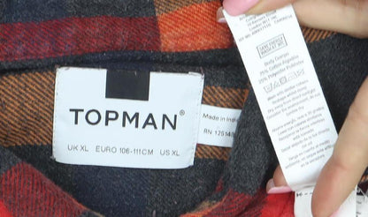 Topman Men's Multicoloured Check Flannel Button-Up Shirt XL